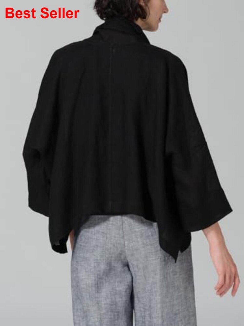 Linen Blend Lightweight 3/4 Sleeve Cardigan Shrug Kimono Cover Up - Picture 4 of 6